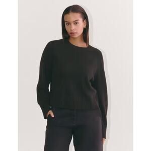 EVERLANE Women's The Boxy Crew in Cashmere Sweater Small Black Long Sleeve